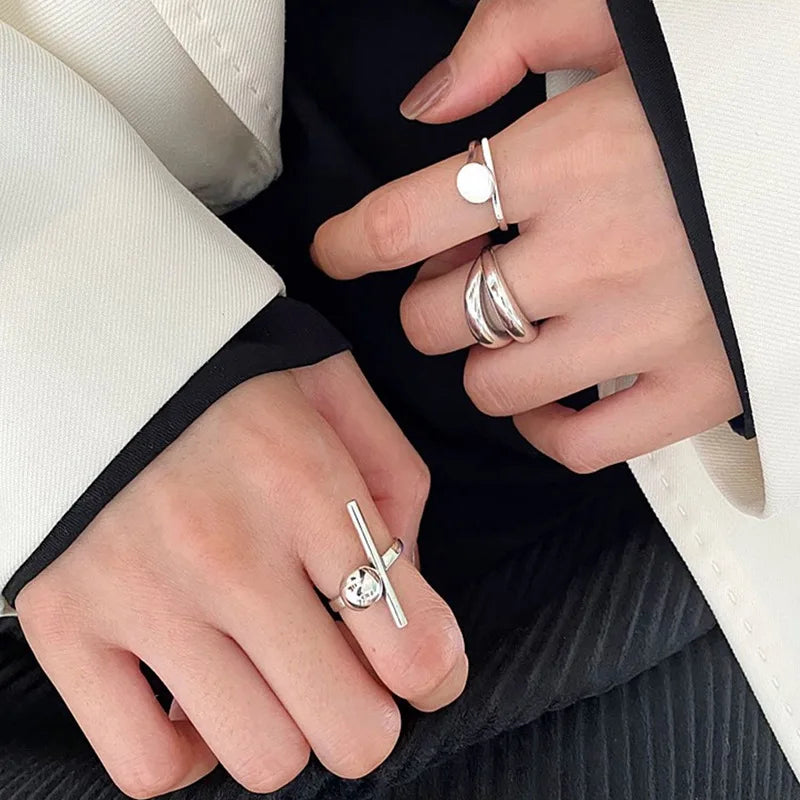 Sterling Silver Rings New Fashion Party Jewelry Vintage Charm Double Layer Geometric Nail Design Accessories Gifts