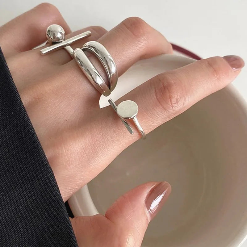 Sterling Silver Rings New Fashion Party Jewelry Vintage Charm Double Layer Geometric Nail Design Accessories Gifts