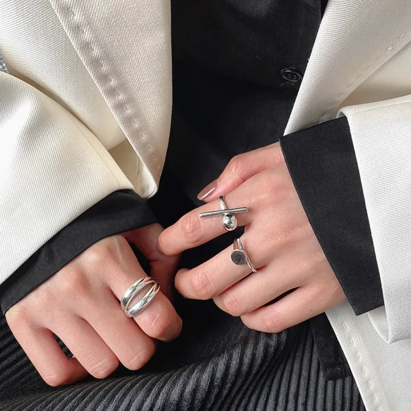Sterling Silver Rings New Fashion Party Jewelry Vintage Charm Double Layer Geometric Nail Design Accessories Gifts