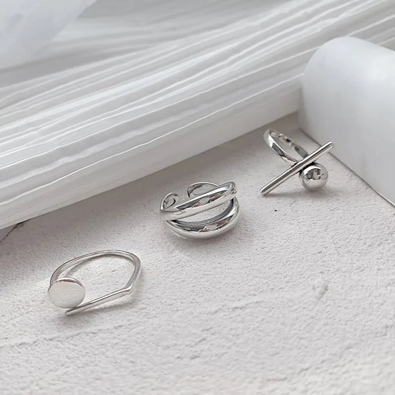 Sterling Silver Rings New Fashion Party Jewelry Vintage Charm Double Layer Geometric Nail Design Accessories Gifts