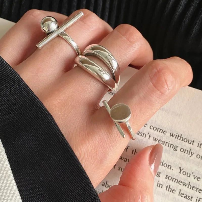 Sterling Silver Rings New Fashion Party Jewelry Vintage Charm Double Layer Geometric Nail Design Accessories Gifts