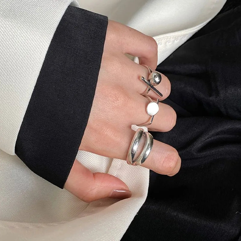 Sterling Silver Rings New Fashion Party Jewelry Vintage Charm Double Layer Geometric Nail Design Accessories Gifts
