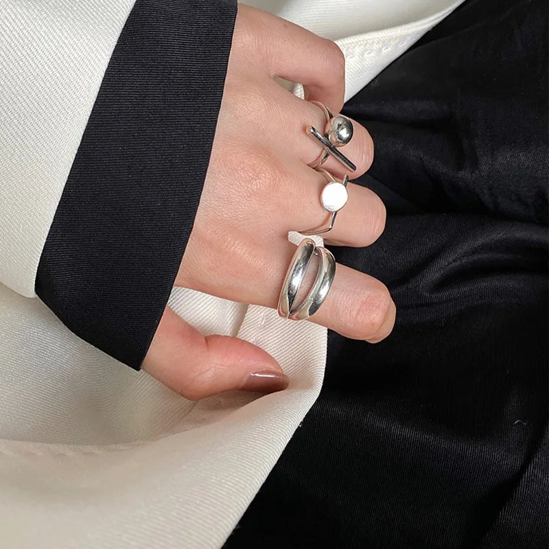 Sterling Silver Rings New Fashion Party Jewelry Vintage Charm Double Layer Geometric Nail Design Accessories Gifts