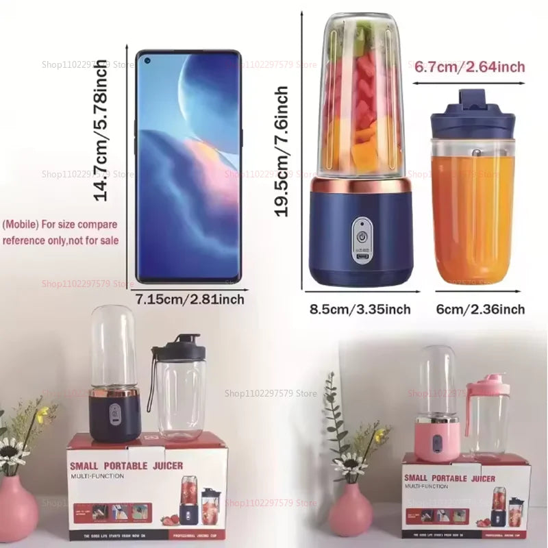 Double Cup Multifunction Juicer USB Rechargeable Fruit Blender 6 Blade Electric Portable Juicer Fruit Smoothie Milkshake Mixer