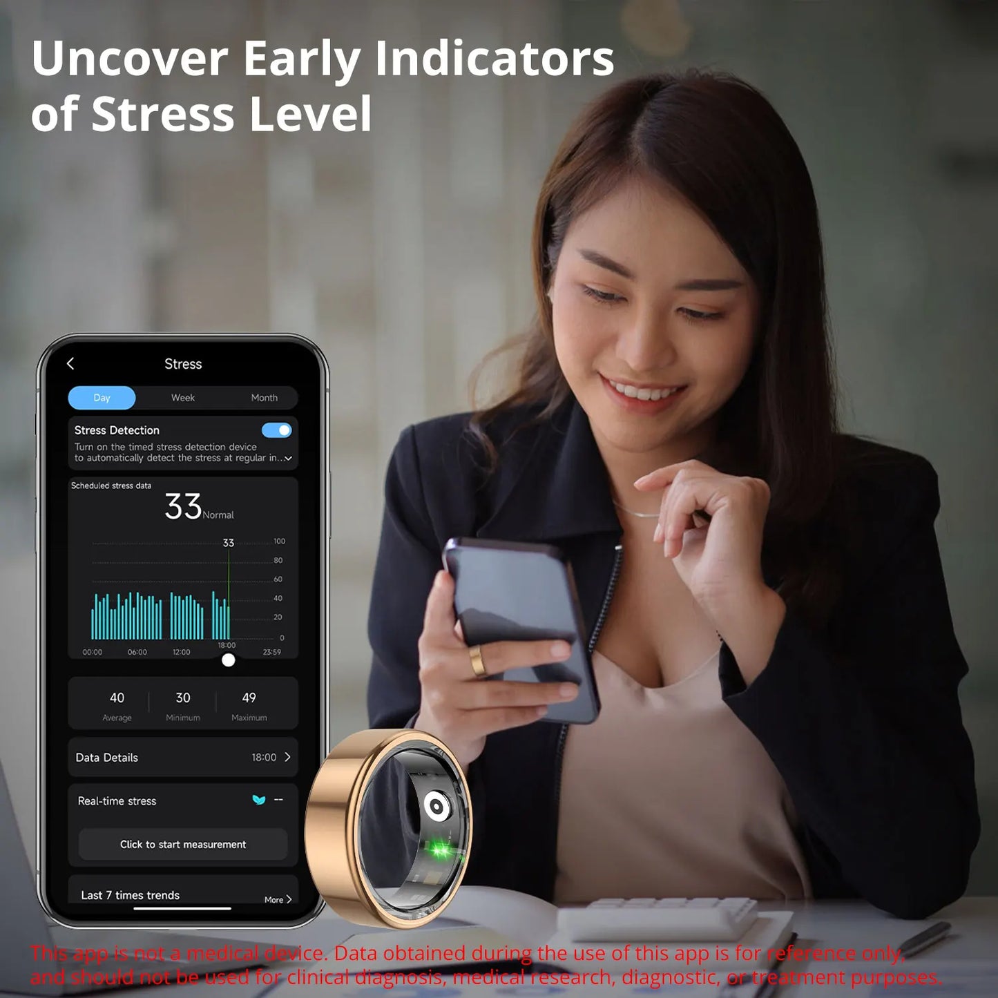 Smart Ring with Charging Case for Men Women, Battery Life, 39 Days, Health Monitor, 5ATM Waterproof