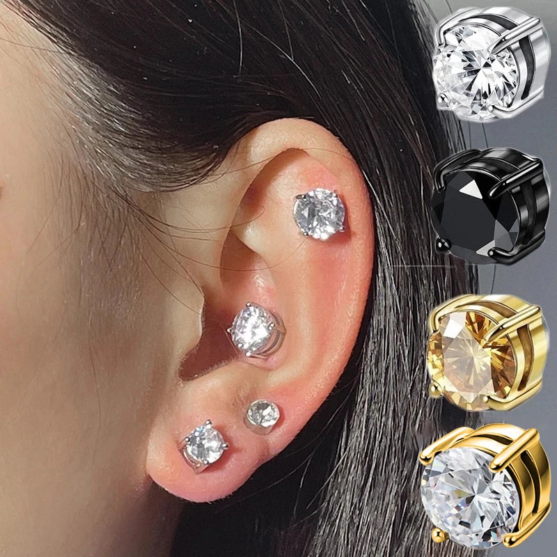 Crystal Magnetic Clip Ear Stud Non Piercing Earrings Fake Earring Gift for Men Women Jewelry