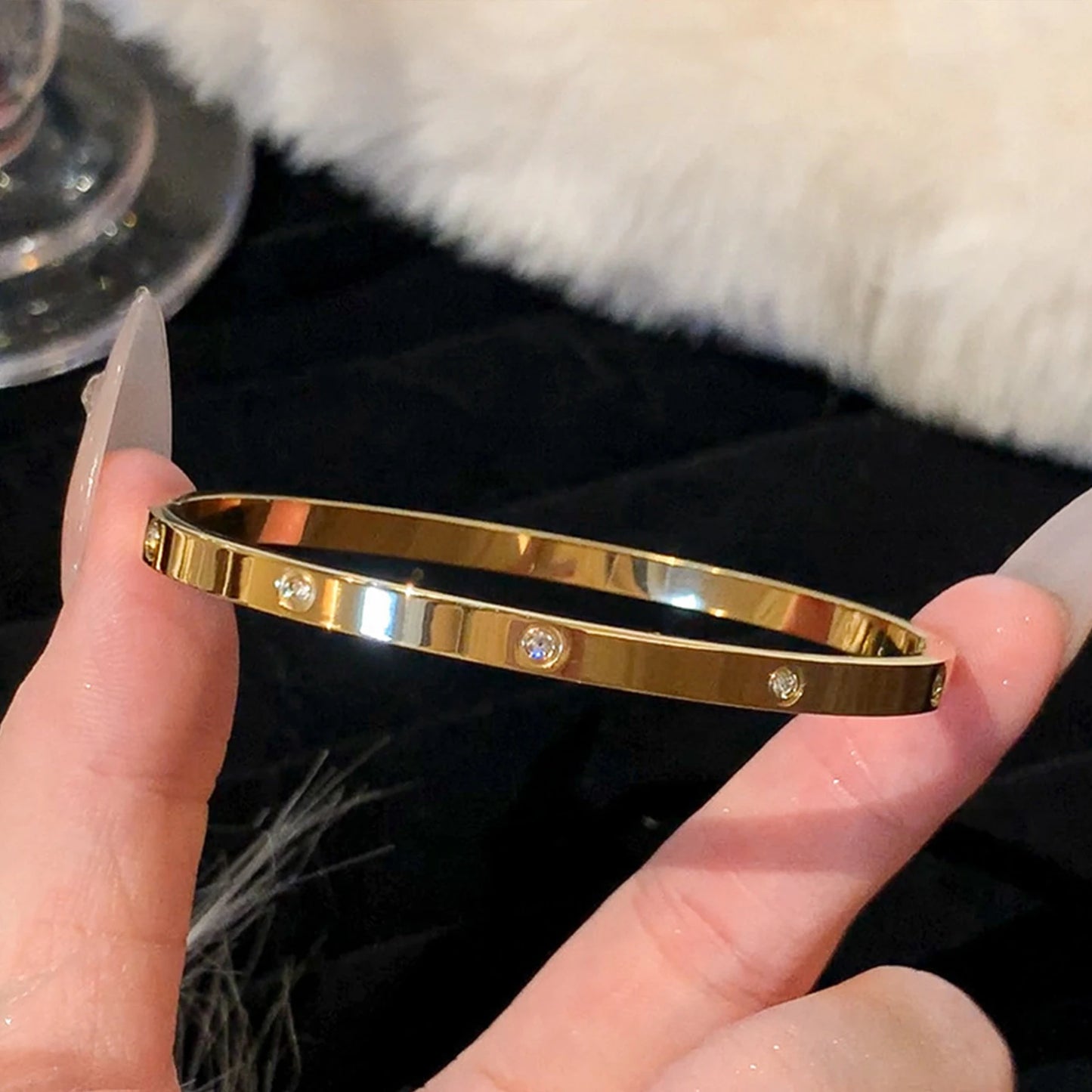 Gold Bracelet, Fashionable Classic Style, Stainless Steel Bracelet,Inlaid With Zircon,For Womens Daily Wear