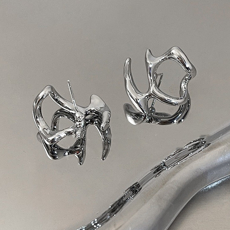 Liquid Earrings for Women Silver Color Hip-Hop Punk Fashion Geometric Earring Clip Girl 2024 Trendy Party Jewelry