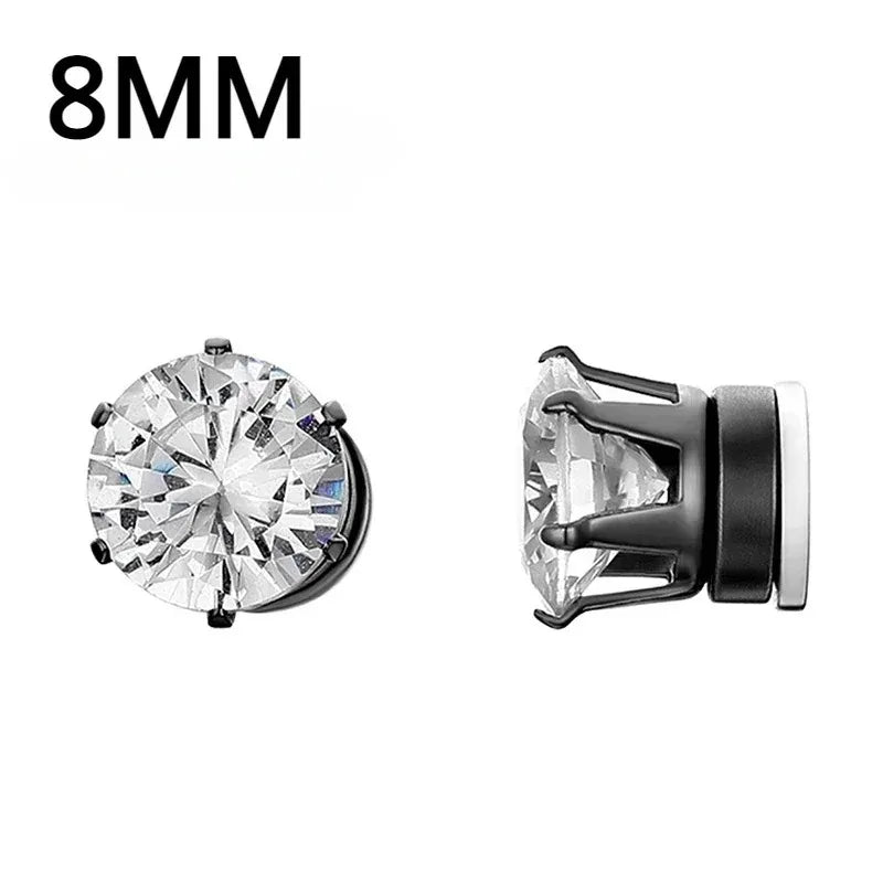 Crystal Strong Magnetic Ear Stud Clip Earrings for Men Women, Punk Round Zircon Magnet Earrings Non Piercing Ear Jewelry