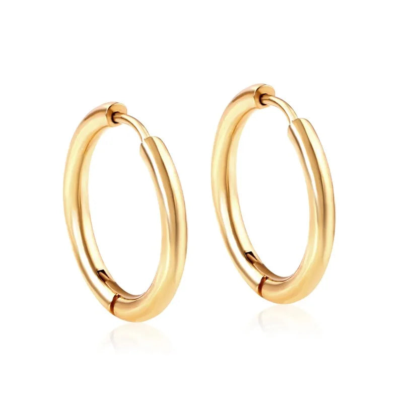 Men's Simple Hoops Earrings Black Color Stainless Steel Clip Earring for Men Women Rock Hiphop Circle Ear Piercing Jewelry