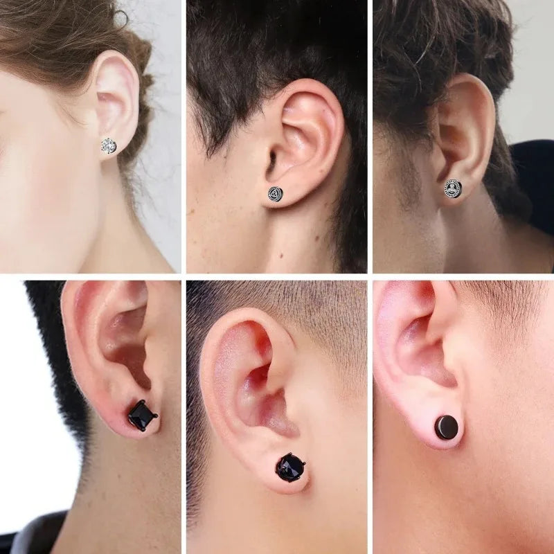 Crystal Strong Magnetic Ear Stud Clip Earrings for Men Women, Punk Round Zircon Magnet Earrings Non Piercing Ear Jewelry