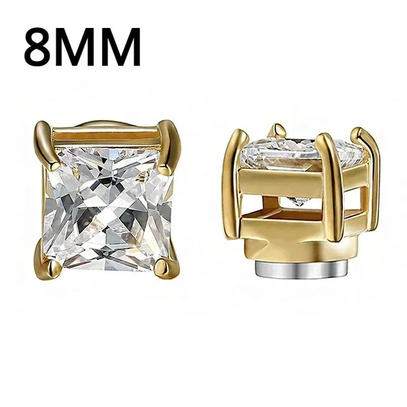 Crystal Strong Magnetic Ear Stud Clip Earrings for Men Women, Punk Round Zircon Magnet Earrings Non Piercing Ear Jewelry