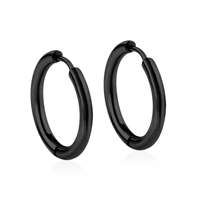 Men's Simple Hoops Earrings Black Color Stainless Steel Clip Earring for Men Women Rock Hiphop Circle Ear Piercing Jewelry