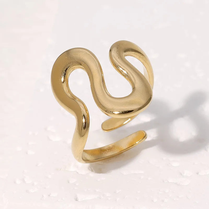 Stainless Steel Waterproof Open Ring Personality Charms PVD Real Gold 18K Plated Trendy Jewelry for Women