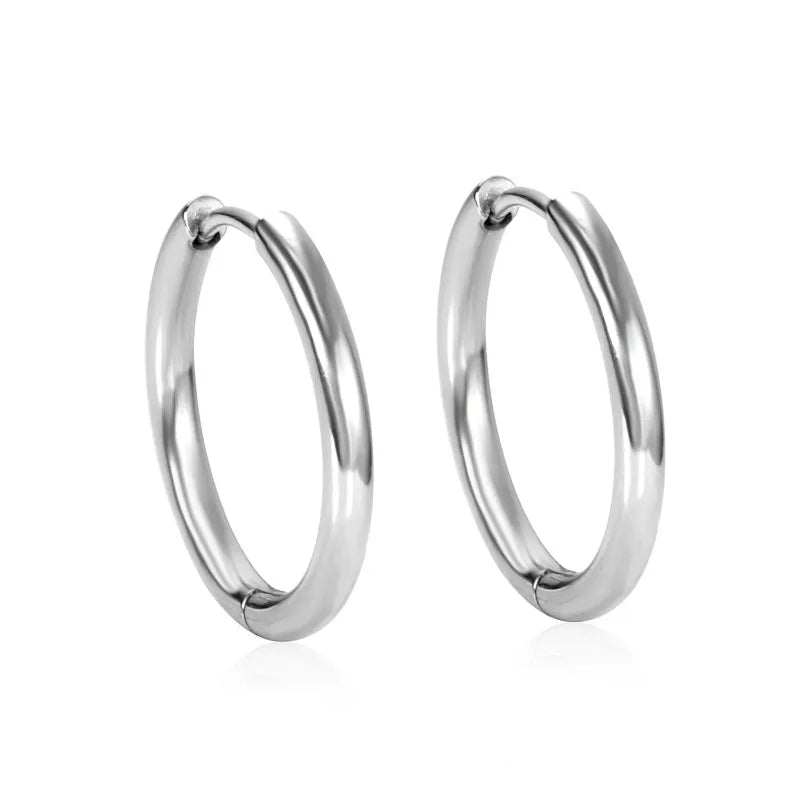 Men's Simple Hoops Earrings Black Color Stainless Steel Clip Earring for Men Women Rock Hiphop Circle Ear Piercing Jewelry