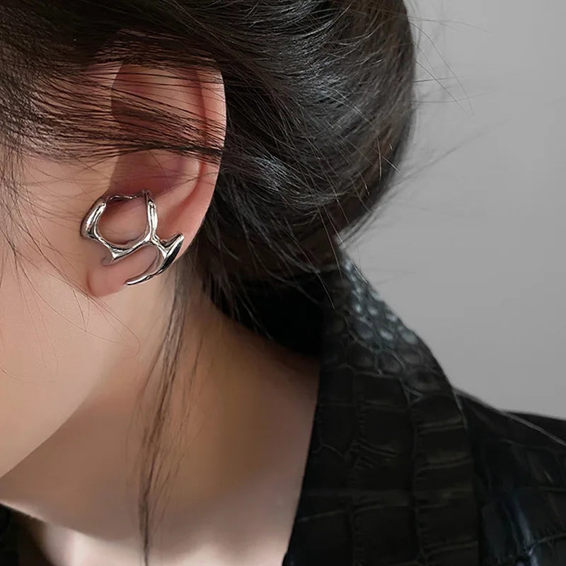 Liquid Earrings for Women Silver Color Hip-Hop Punk Fashion Geometric Earring Clip Girl 2024 Trendy Party Jewelry