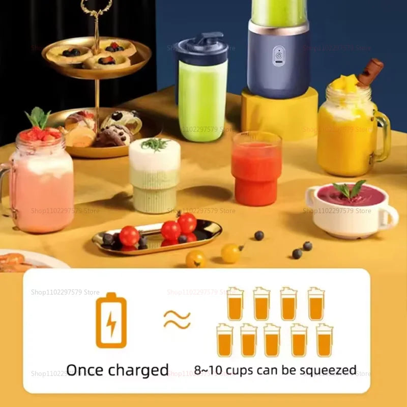 Double Cup Multifunction Juicer USB Rechargeable Fruit Blender 6 Blade Electric Portable Juicer Fruit Smoothie Milkshake Mixer