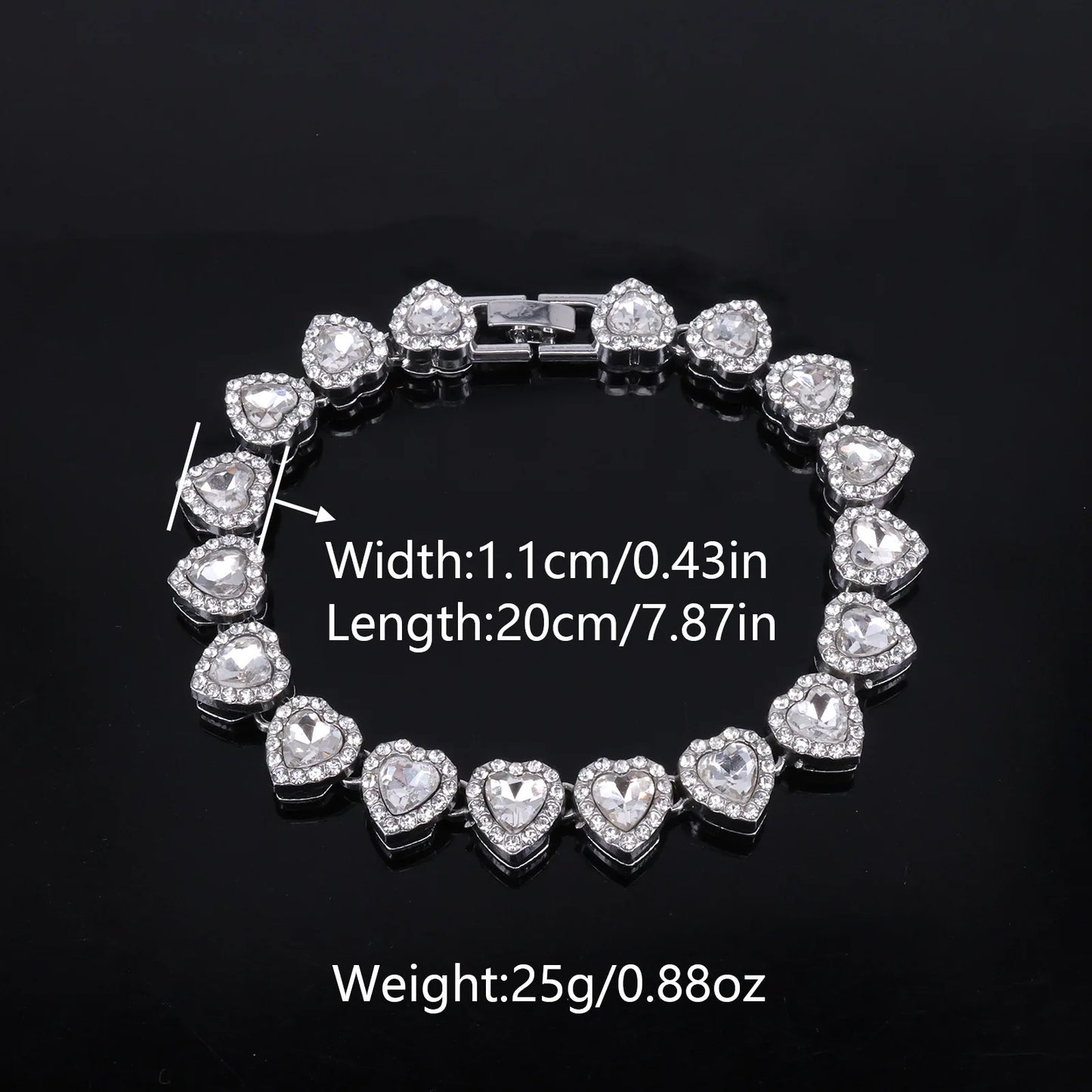 Bracelet Necklace Shiny Heart Rhinestone CZ Fashion Rock Party Jewelry Set