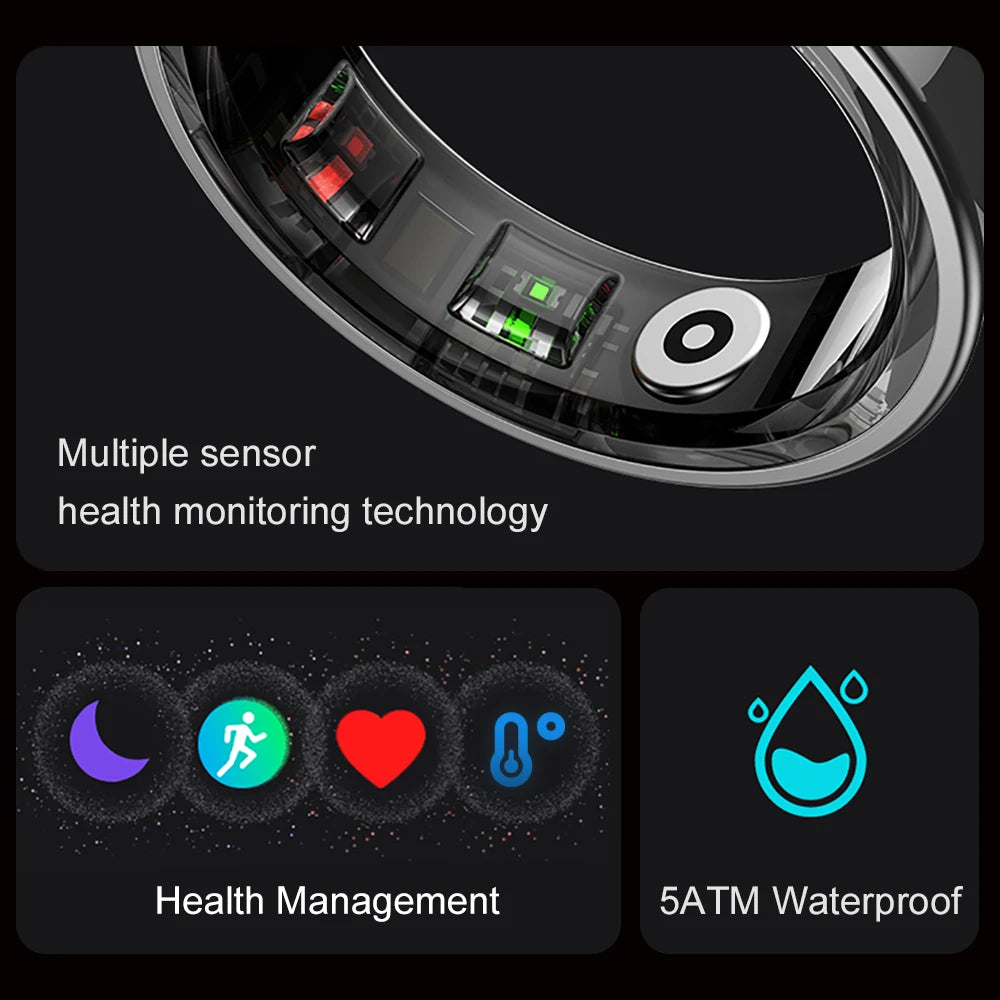 Smart Ring Men Women with Charging Case, Health and Sleep Monitor, Skin Temperature Monitor, 60 days battery life