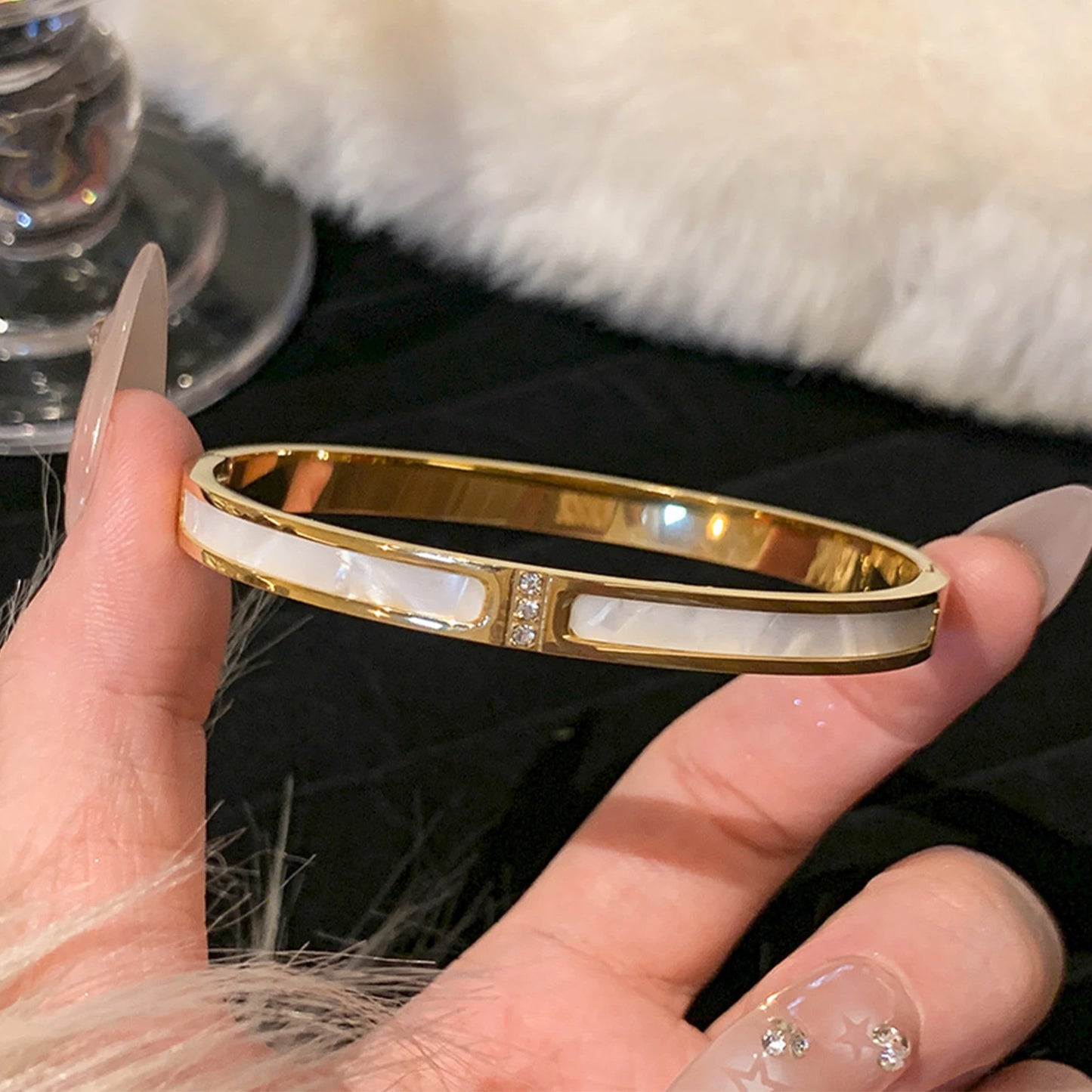 Gold Bracelet, Fashionable Classic Style, Stainless Steel Bracelet,Inlaid With Zircon,For Womens Daily Wear