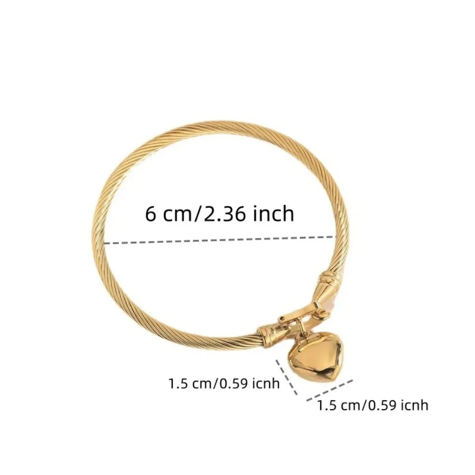 Stainless Steel Heart Pendant Charm Bangle Bracelets for Men Women