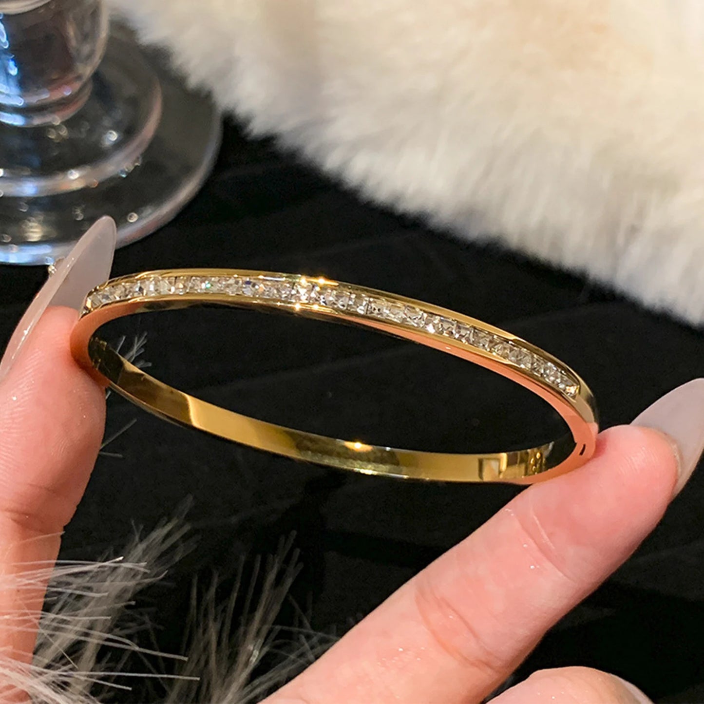 Gold Bracelet, Fashionable Classic Style, Stainless Steel Bracelet,Inlaid With Zircon,For Womens Daily Wear