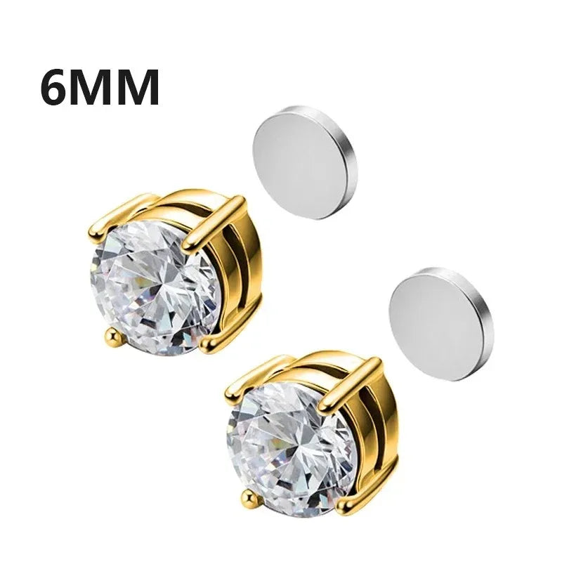 Crystal Strong Magnetic Ear Stud Clip Earrings for Men Women, Punk Round Zircon Magnet Earrings Non Piercing Ear Jewelry