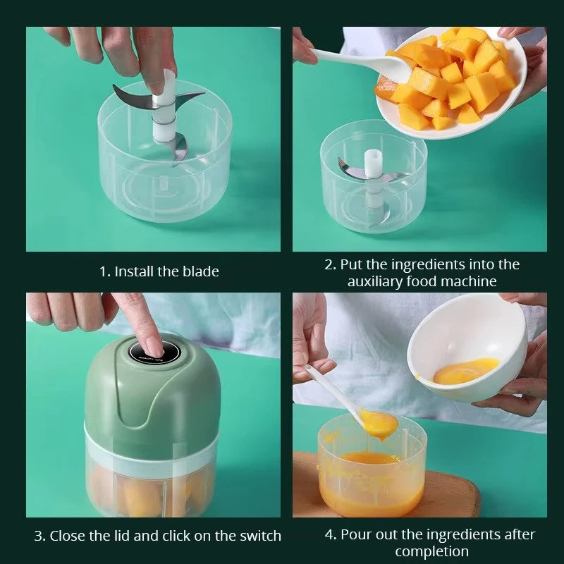USB electric garlic grinder, mini meat grinder, 250ML blender, kitchen ginger, chili, vegetable chopper, food grinder
