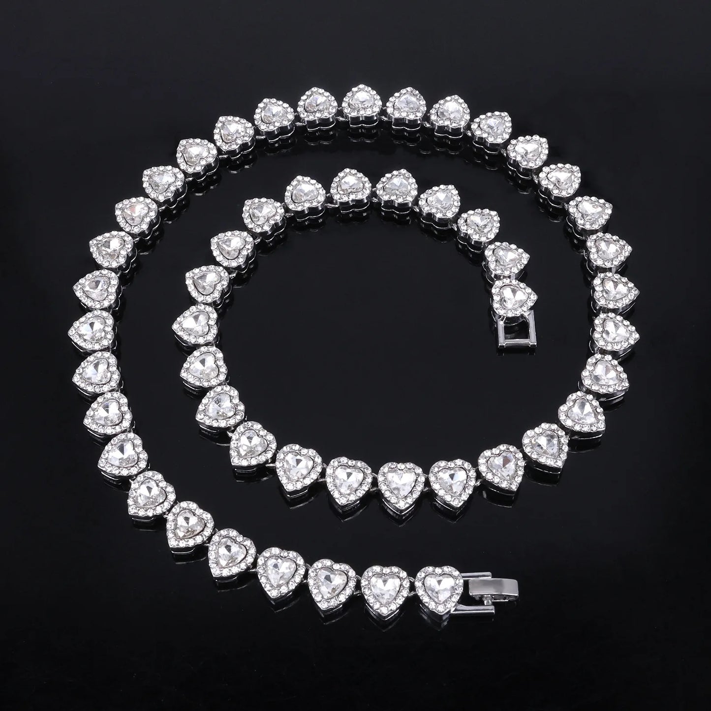 Bracelet Necklace Shiny Heart Rhinestone CZ Fashion Rock Party Jewelry Set