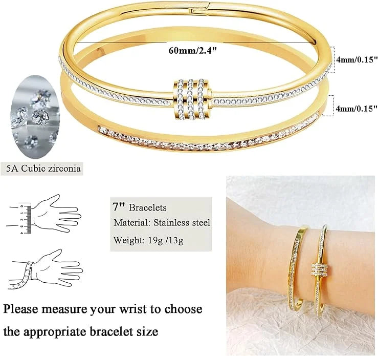 Gold Bracelet, Fashionable Classic Style, Stainless Steel Bracelet,Inlaid With Zircon,For Womens Daily Wear