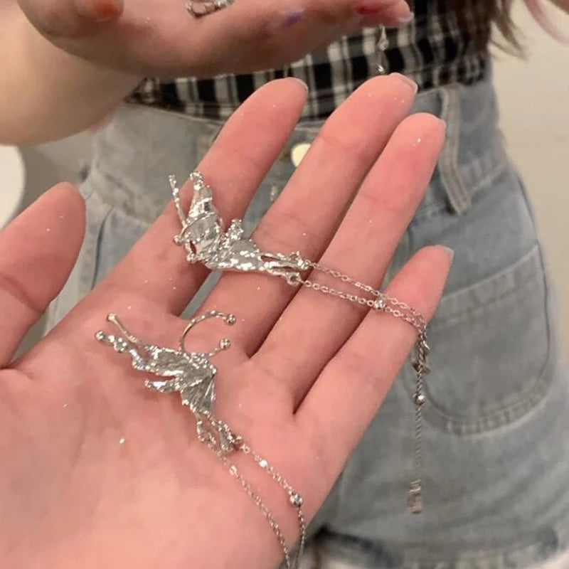 Liquid Earrings for Women Silver Color Hip-Hop Punk Fashion Geometric Earring Clip Girl 2024 Trendy Party Jewelry