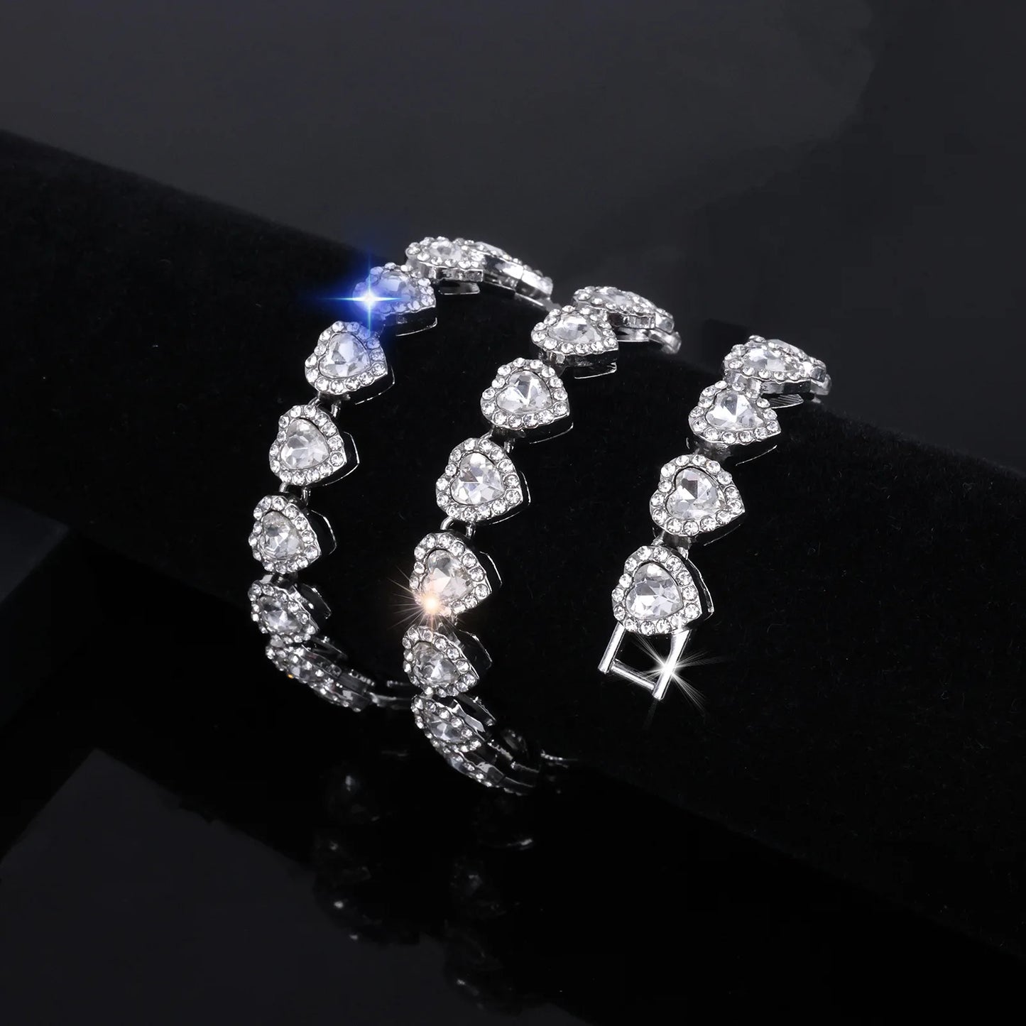 Bracelet Necklace Shiny Heart Rhinestone CZ Fashion Rock Party Jewelry Set