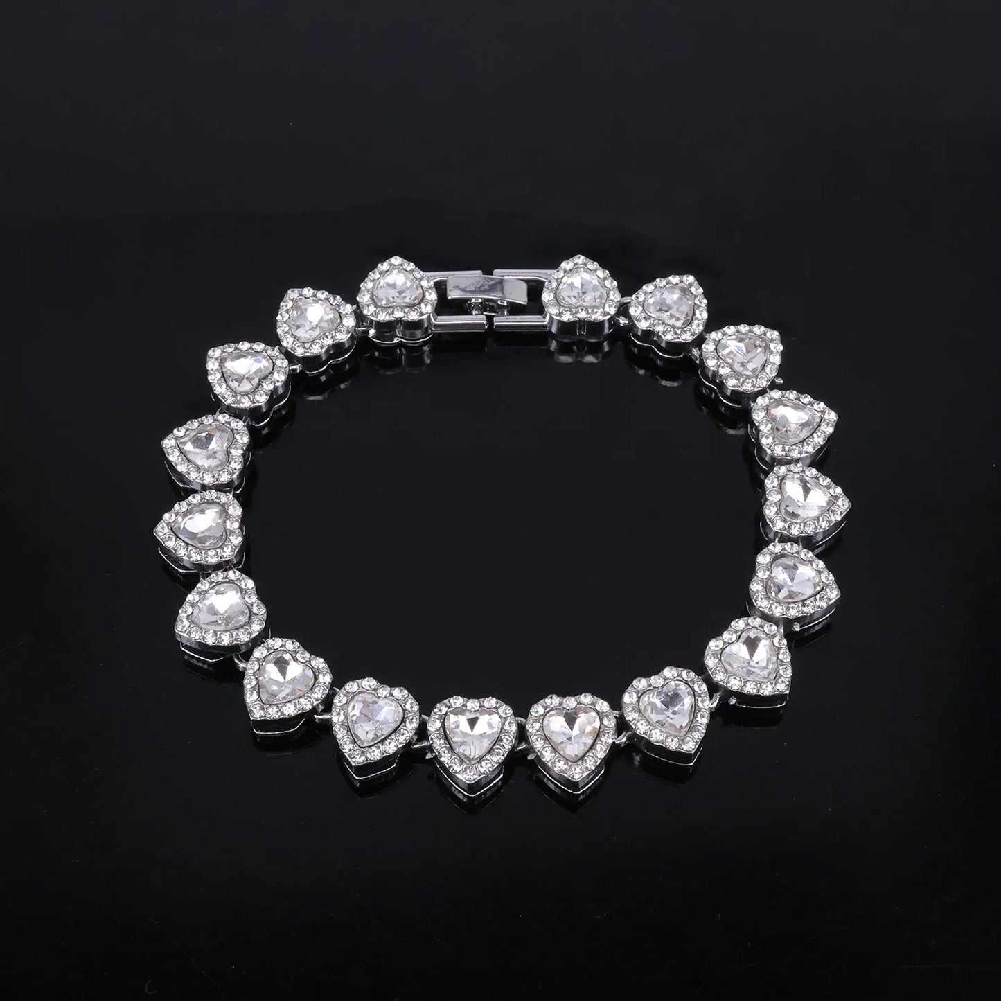 Bracelet Necklace Shiny Heart Rhinestone CZ Fashion Rock Party Jewelry Set