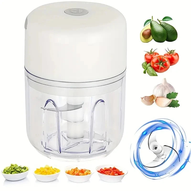 Electric Garlic Chopper, Mini Portable Veggie Chopper, 250ML Garlic Grinder Masher Onion Chopper, Blender to Vegetable, Wireless