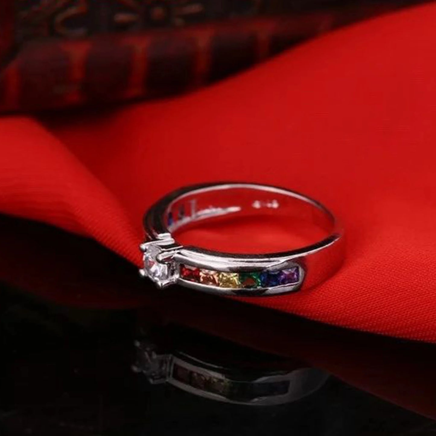 Sterling Silver Color Rainbow Cubic Zircon Rings For Women Wedding Lovely Engagement Proposal Ring Accessory