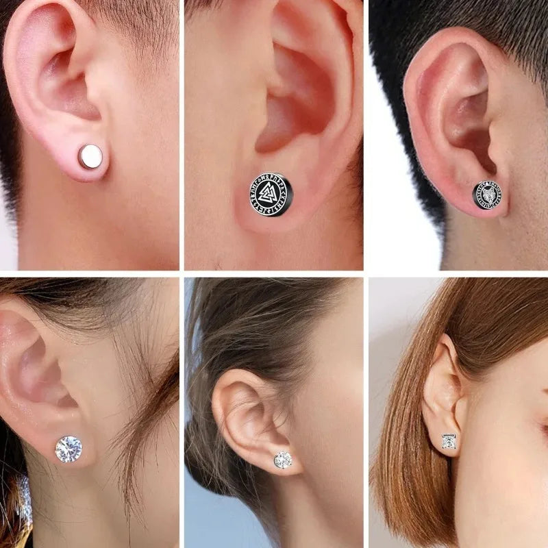 Crystal Strong Magnetic Ear Stud Clip Earrings for Men Women, Punk Round Zircon Magnet Earrings Non Piercing Ear Jewelry