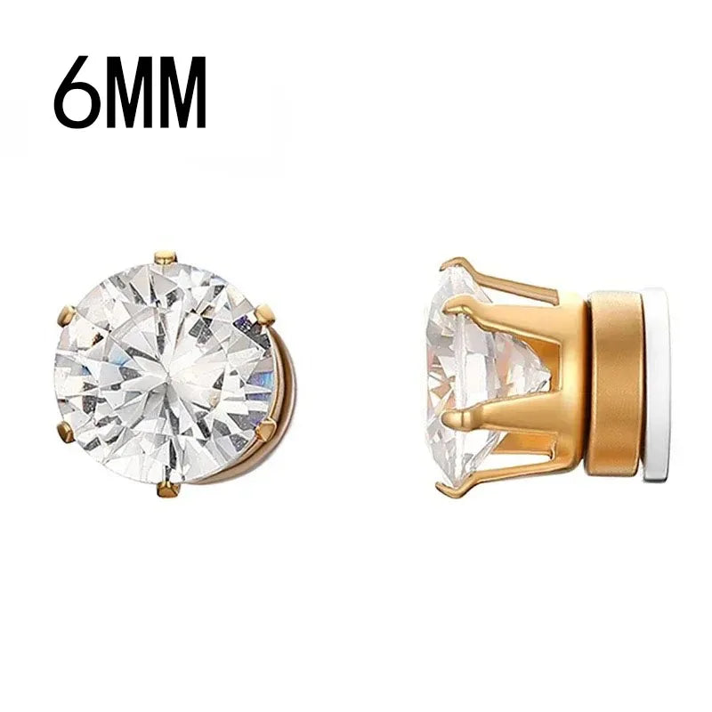 Crystal Strong Magnetic Ear Stud Clip Earrings for Men Women, Punk Round Zircon Magnet Earrings Non Piercing Ear Jewelry
