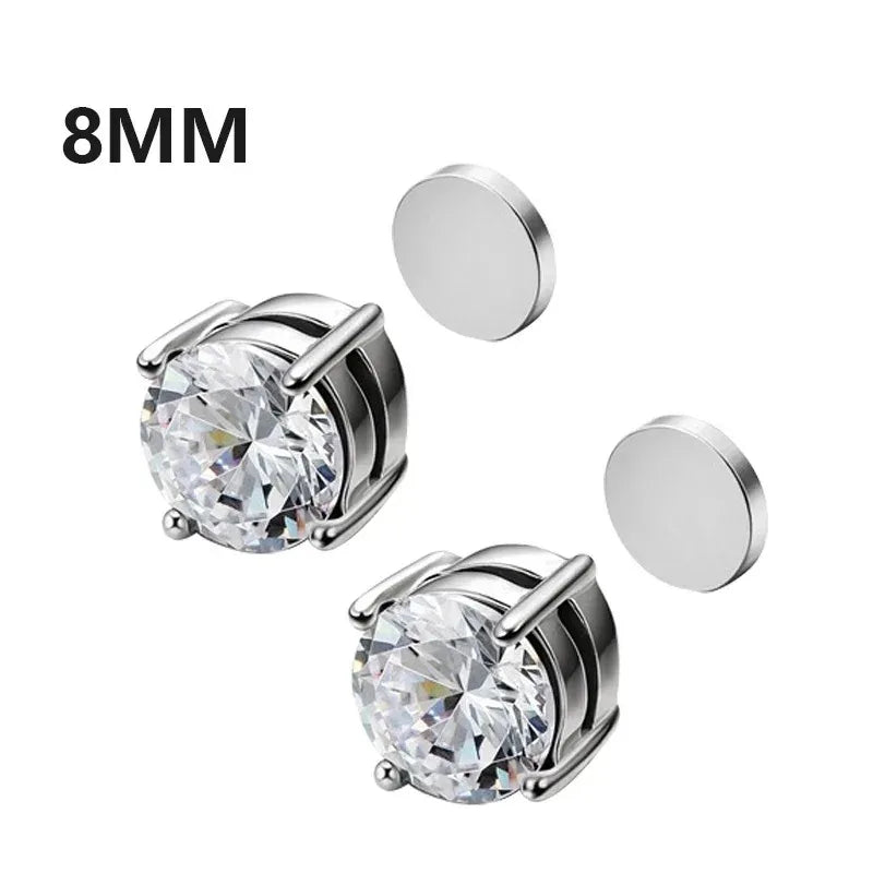 Crystal Strong Magnetic Ear Stud Clip Earrings for Men Women, Punk Round Zircon Magnet Earrings Non Piercing Ear Jewelry