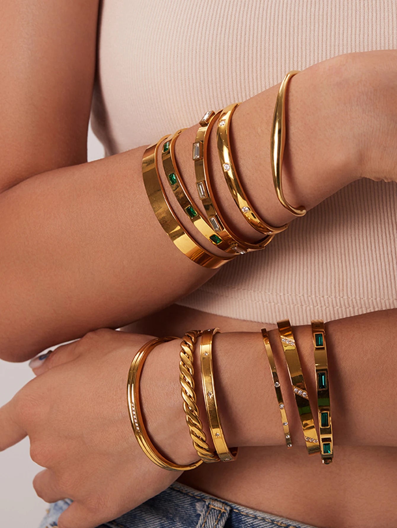 Gold Bracelet, Fashionable Classic Style, Stainless Steel Bracelet,Inlaid With Zircon,For Womens Daily Wear
