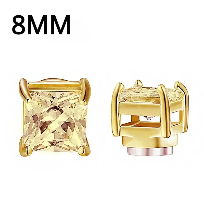 Crystal Strong Magnetic Ear Stud Clip Earrings for Men Women, Punk Round Zircon Magnet Earrings Non Piercing Ear Jewelry