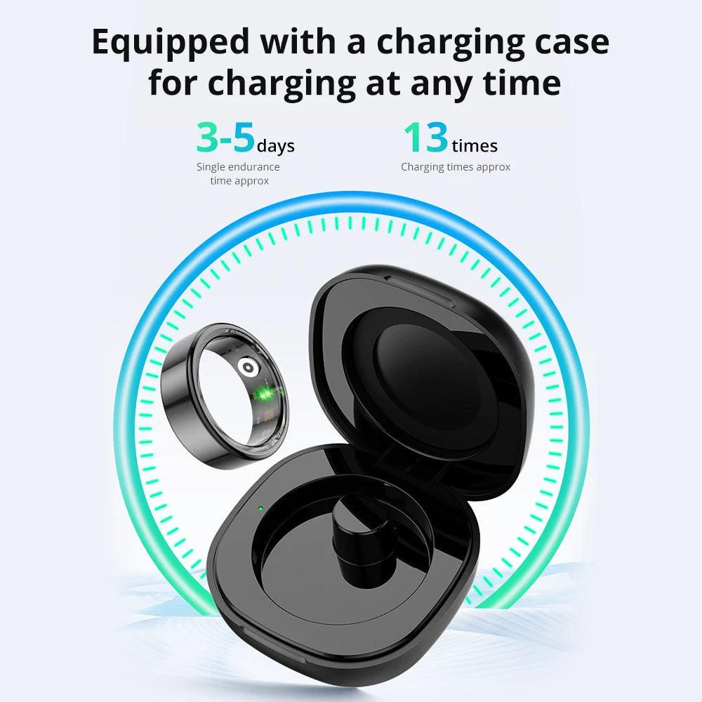 Smart Ring with Charging Case for Men Women, Battery Life, 39 Days, Health Monitor, 5ATM Waterproof
