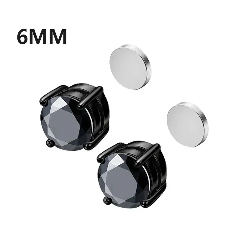 Crystal Strong Magnetic Ear Stud Clip Earrings for Men Women, Punk Round Zircon Magnet Earrings Non Piercing Ear Jewelry
