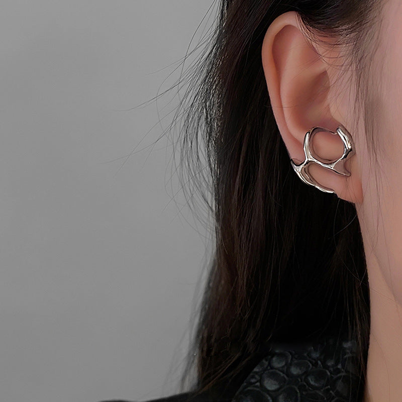 Liquid Earrings for Women Silver Color Hip-Hop Punk Fashion Geometric Earring Clip Girl 2024 Trendy Party Jewelry