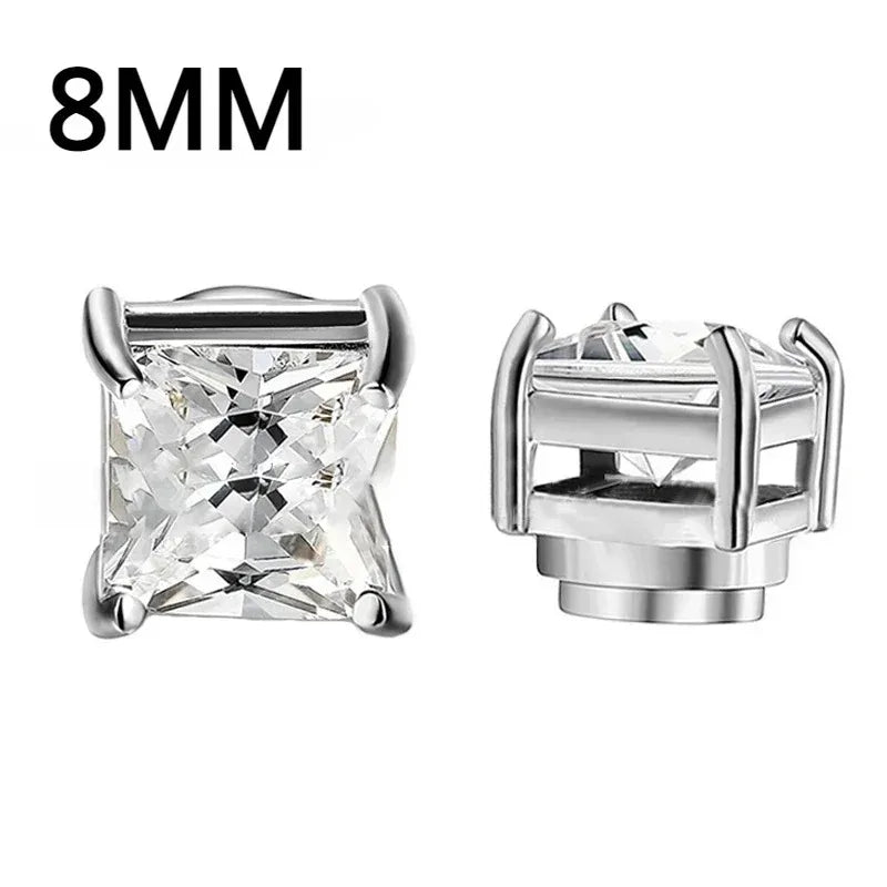 Crystal Strong Magnetic Ear Stud Clip Earrings for Men Women, Punk Round Zircon Magnet Earrings Non Piercing Ear Jewelry