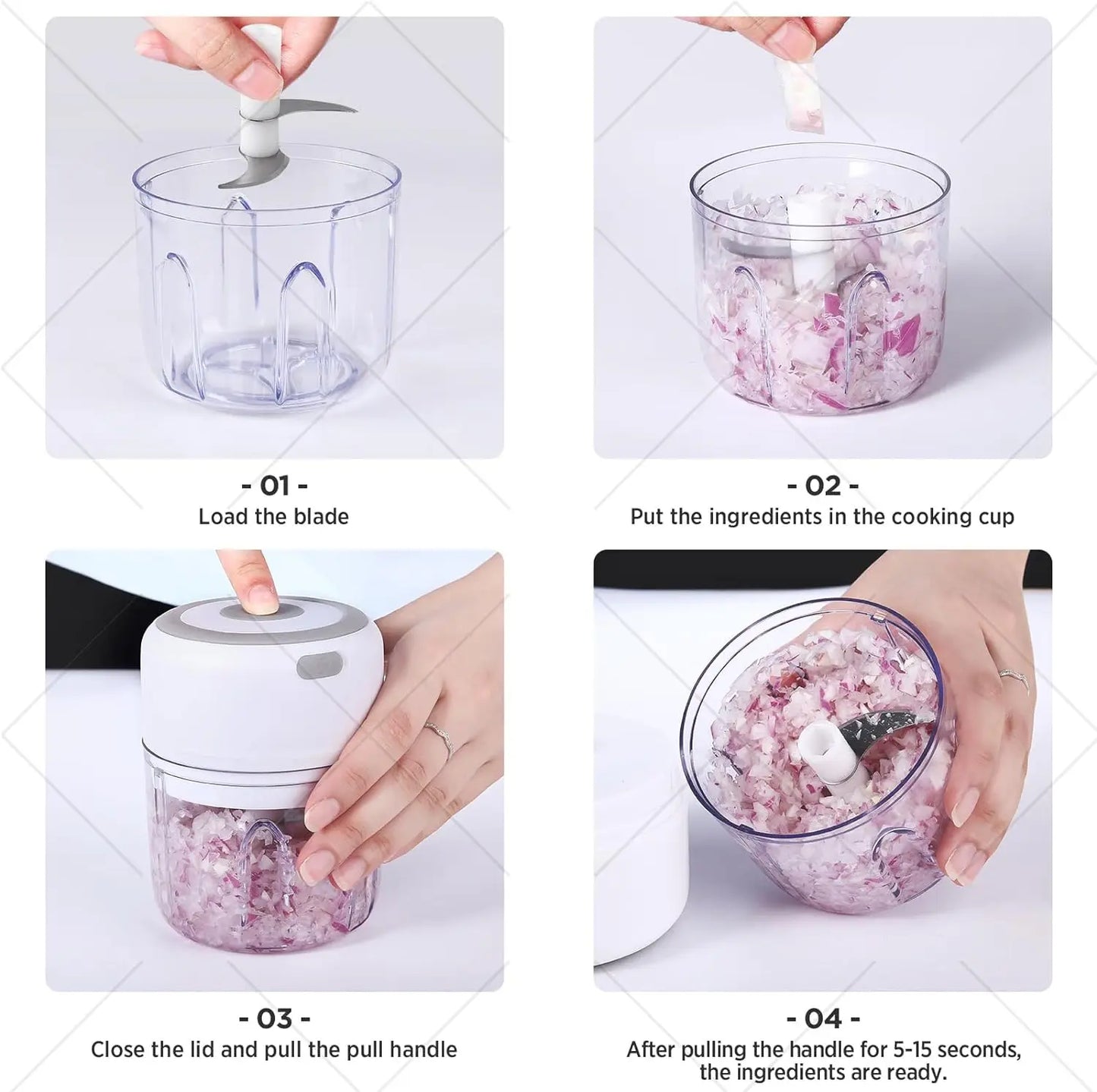 Electric Garlic Chopper, Mini Portable Veggie Chopper, 250ML Garlic Grinder Masher Onion Chopper, Blender to Vegetable, Wireless