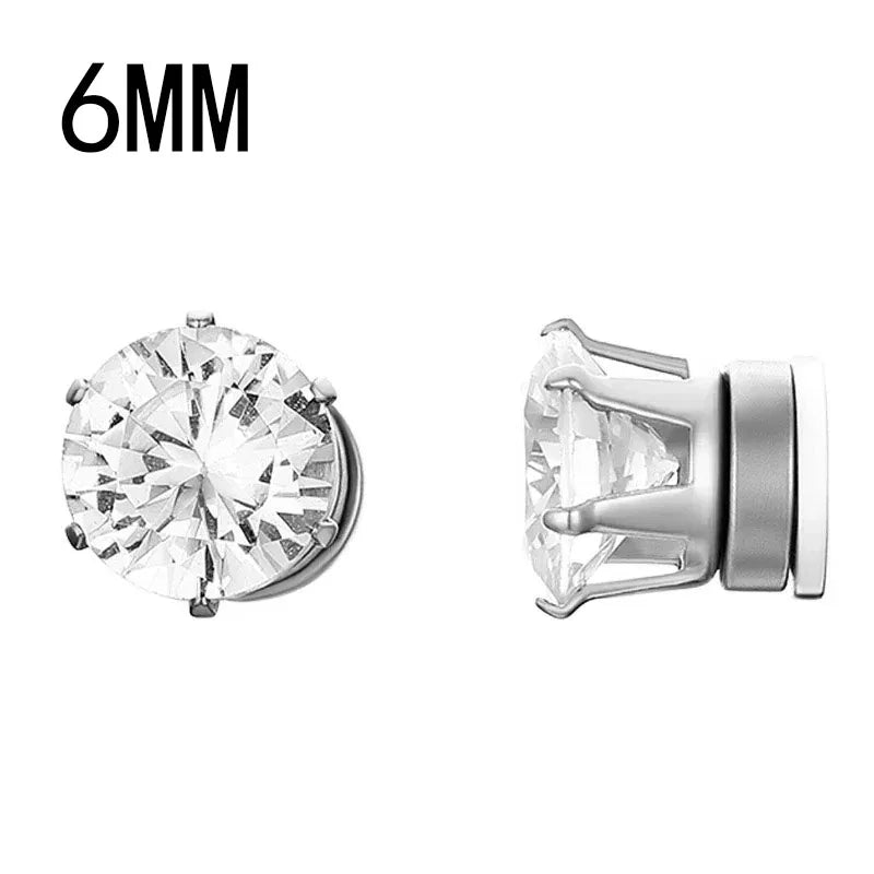 Crystal Strong Magnetic Ear Stud Clip Earrings for Men Women, Punk Round Zircon Magnet Earrings Non Piercing Ear Jewelry