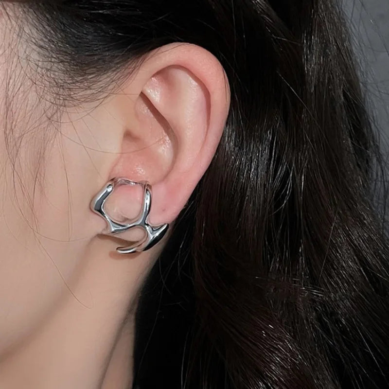 Liquid Earrings for Women Silver Color Hip-Hop Punk Fashion Geometric Earring Clip Girl 2024 Trendy Party Jewelry