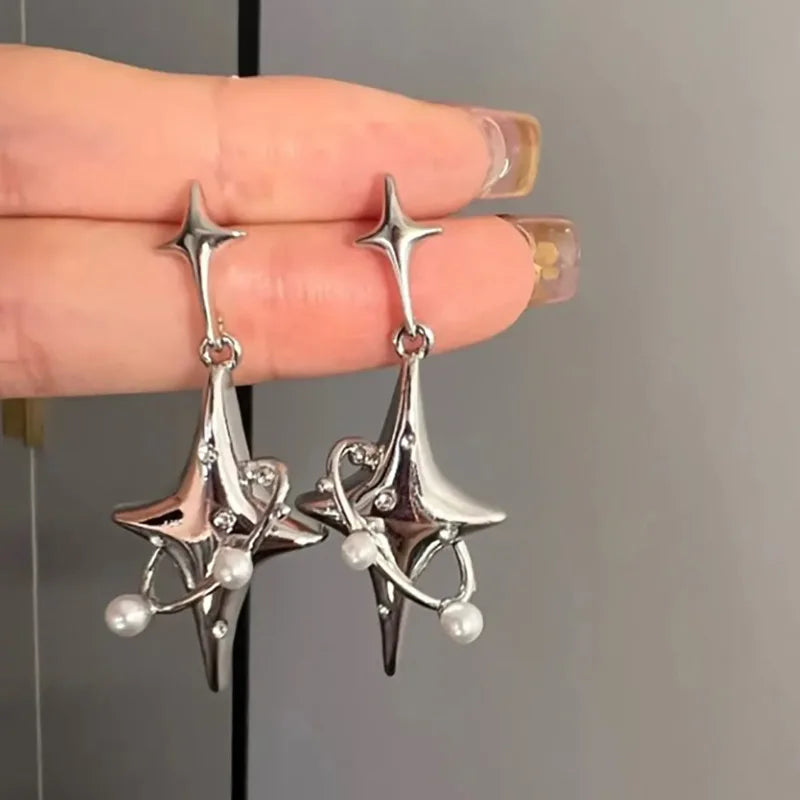 Liquid Earrings for Women Silver Color Hip-Hop Punk Fashion Geometric Earring Clip Girl 2024 Trendy Party Jewelry