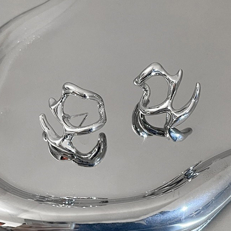 Liquid Earrings for Women Silver Color Hip-Hop Punk Fashion Geometric Earring Clip Girl 2024 Trendy Party Jewelry