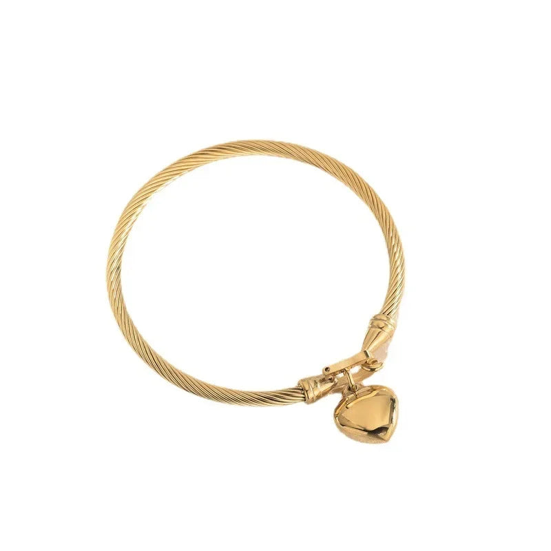 Stainless Steel Heart Pendant Charm Bangle Bracelets for Men Women